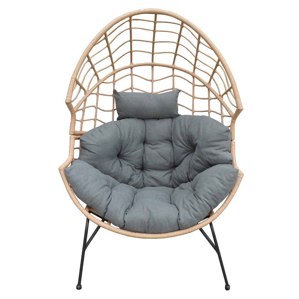 Patio Wicker Egg Chair with Cushion and Pillow Rattan Hanging Basket Lounge Chair with Legs for Indoor Outdoor Bedroom Garden (Clear Inventory )