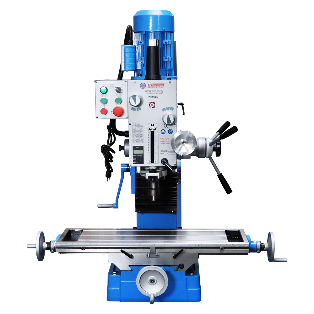 WEISS WMD45 9-1/2″ x 32″ Gear Head Benchtop Milling Machine   2HP(1500W)  1 Phase Milling&Drilling Machine,  Gear Drive Mill/Drill with R8 Spindle