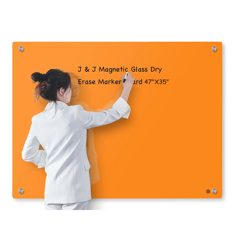 Magnetic Glass Dry Erase Marker Board -35′′ x 47′′- Orange