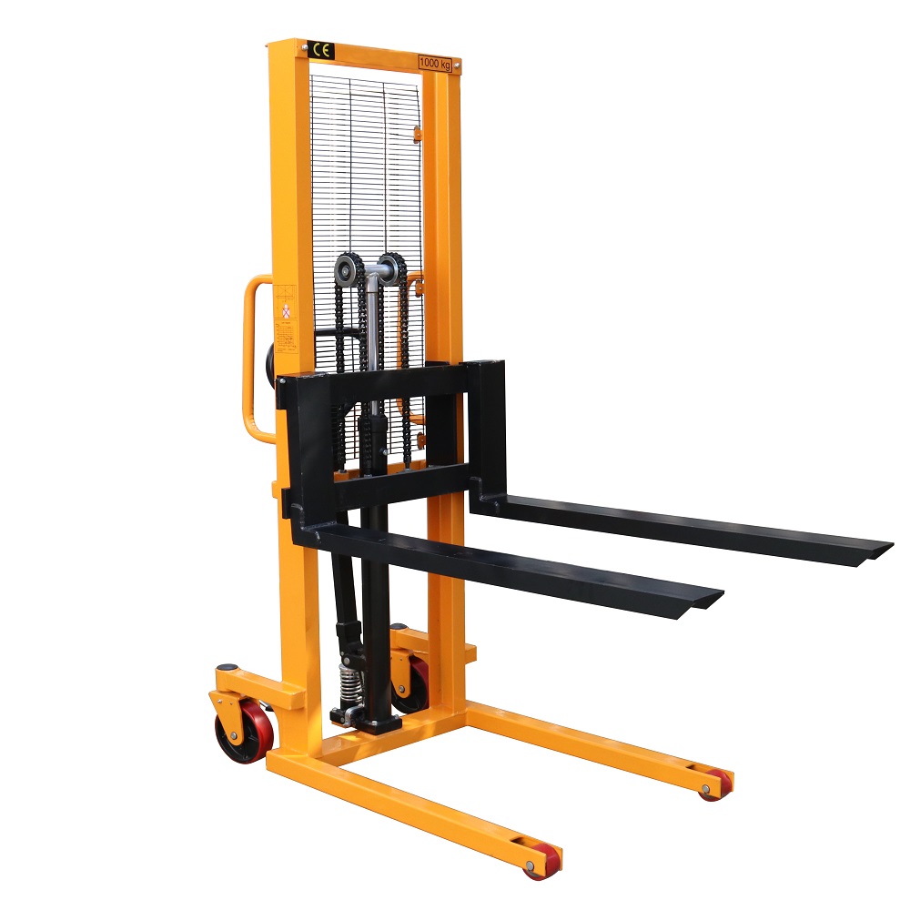 Tory Carrier Manual Forklift Material Lifts Stacker with Adjustable Forks Hydraulic Lift 63” Height with Straddle Legs Adjustable Forks 2200lbs Capacity 