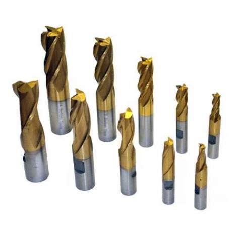 Bolton Tools EMS-10 10 PCS END MILL SET, TIN COATED WITH HSS MATERIAL