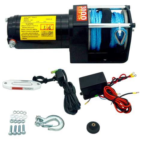 3000lb. Electric Waterproof Winch 1.2HP Synthetic Rope  Remote Control
