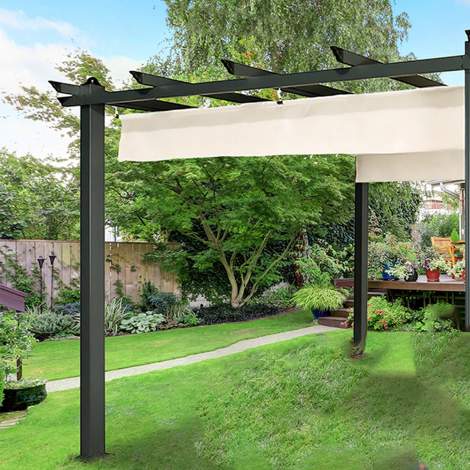 9 x 9 ft Aluminum Outdoor Retractable Canopy Pergola Light Grey
