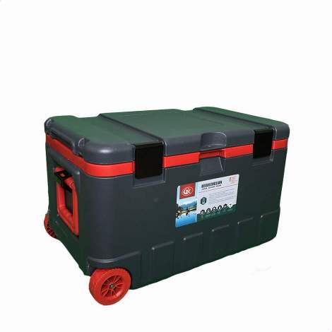 79Qt Grey Ice Chest Cooler with Wheels Red Inner Box Grey Lid