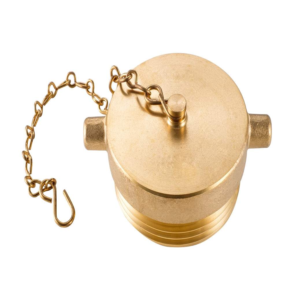 Rough Brass Finish 2-1/2" Male NST Fire Hose or Hydrant Brass Plug with Chain 