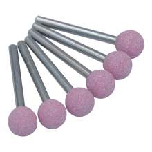 3/8" (D) x 3/8"(T), B122, Ball End, Vitrified Aluminum Oxide Mounted Points, Abrasive, Tree End, 6 Pcs, Made In Taiwan