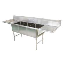 120" 16-Ga SS304 Three Compartment Commercial Sink 24" Two Drainboards