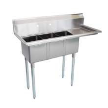 47 1/2" 18-Ga SS304 Three Compartment Commercial Sink Right Drainboard