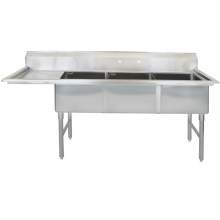 74" 16-Ga SS304 Three Compartment Commercial Sink 18" Left Drainboard