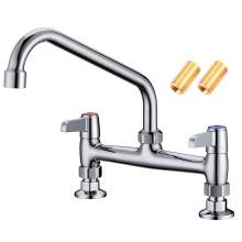 Deck Mount Sink Faucet With 8" Adjustable Centers 12" Swing Spout