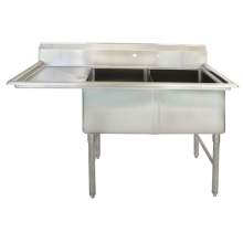 62" 16-Ga SS304 Two Compartment Commercial Sink 24" Left Drainboard
