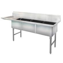 98 1/2" 16-Ga SS304 Three Compartment Commercial Sink Left Drainboard