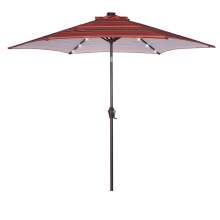 Outdoor 8-7/10 Ft Market Table Umbrella With LED Lights Red Stripe