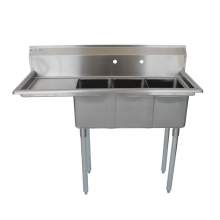 47 1/2" 18-Ga SS304 Three Compartment Commercial Sink Left Drainboard