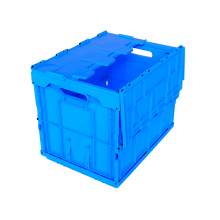 30 Liter Collapsible Crate with Lid 15.75"L x 11.81"W x 12.8"H Blue