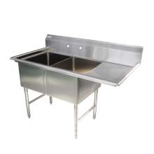 62" 16-Ga SS304 Two Compartment Commercial Sink 24" Right Drainboard