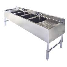 72" SS304 4 Bowl Underbar Sink with Two Faucets and Two Drainboards