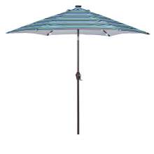 Outdoor 8-7/10 Ft Market Table Umbrella With LED Lights Blue Stripe