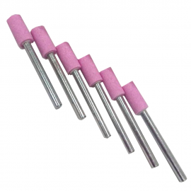 1/4" (D) x 1/2" (T), W163, Cylinder End, Vitrified Aluminum Oxide Mounted Points, Abrasive, 6 Pcs, Made In Taiwan