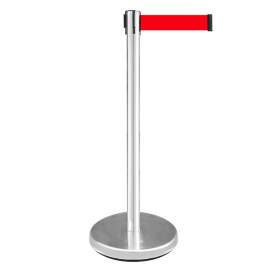 9.8' Red Belt 35.5"H Steel Crowd Control Stanchion Silver Post