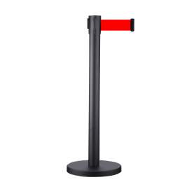 Retractable Belt Stanchion 39"H Black Stainless Steel Post 8' Red Belt