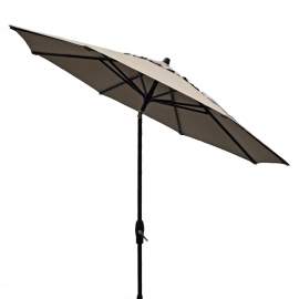 Aluminum 9ft Auto Tilt Crank Lift Umbrella Patio Sun Umbrella - Beige