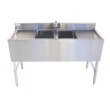 48" 18-Ga2 Bowl Under Bar Sink with Faucet and 13" Two Drainboards
