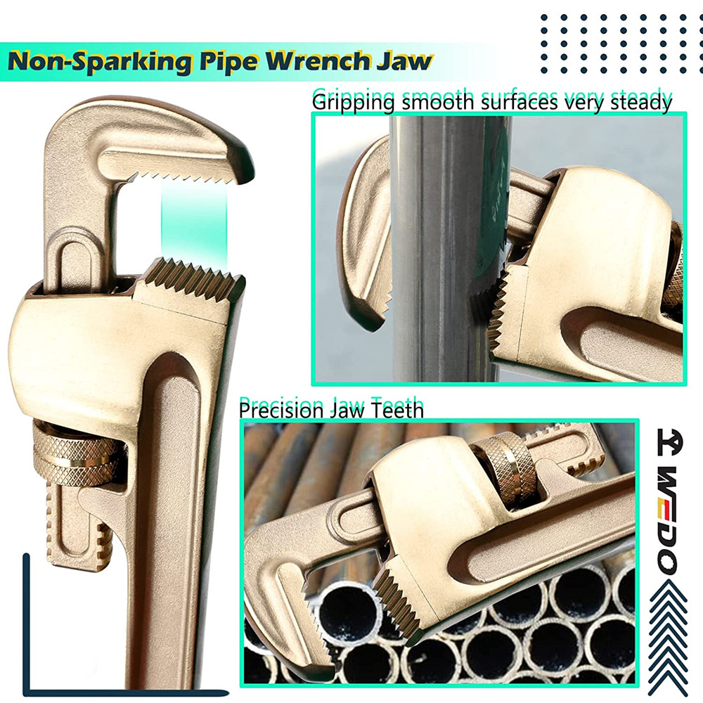 WEDO Non-Sparking Pipe Wrench (Length 350mm, Opening Max 50mm), Spark-Free  Straight Plumbing Wrench, No Spark Safety Spanner, Aluminum Bronze