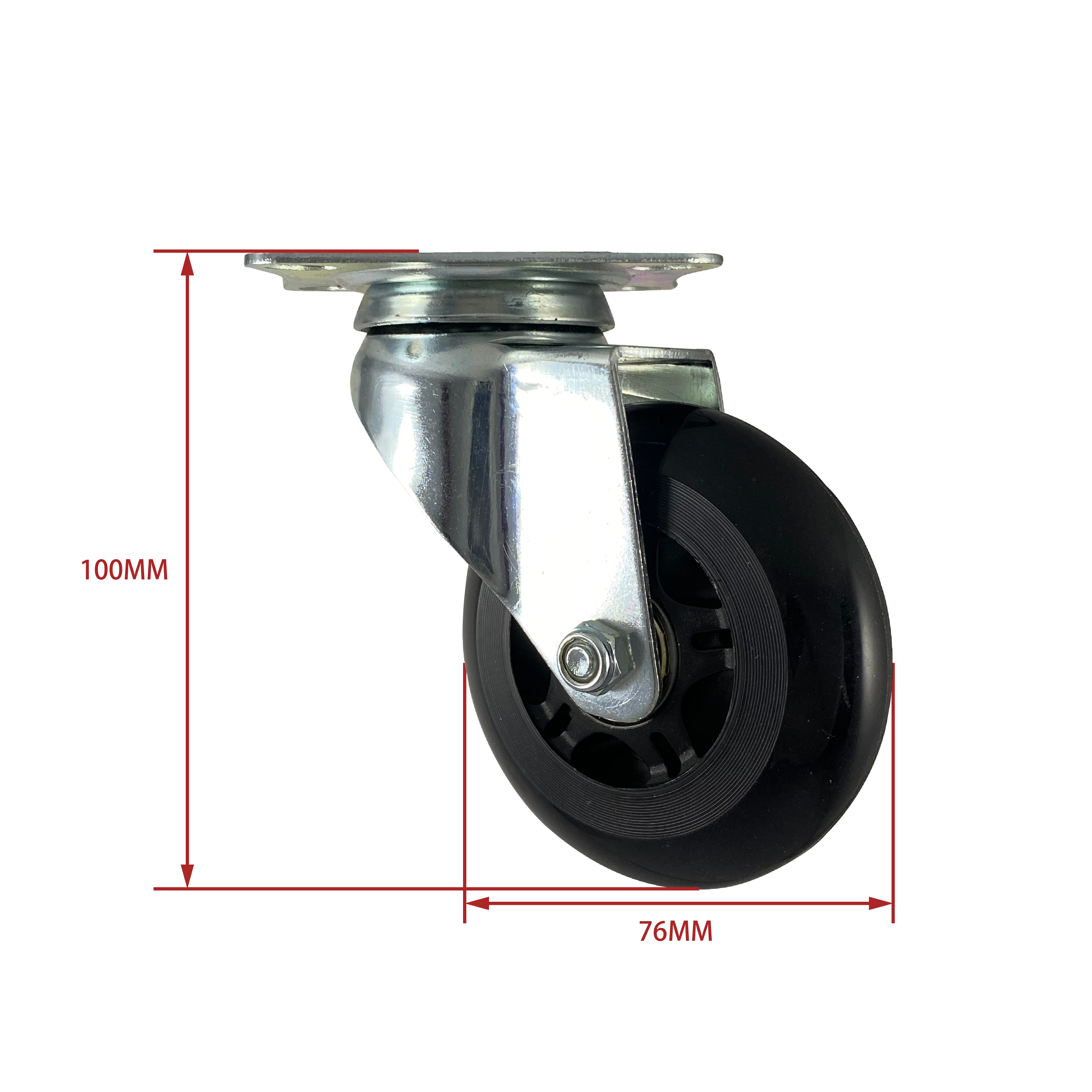4 Pack 2.5" Heavy Duty Swivel Caster Wheels – Polyurethane, Top Plate, All Black