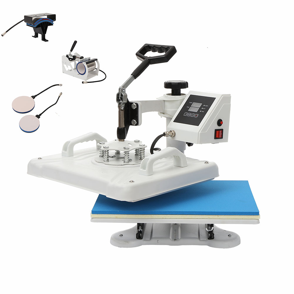 Heat Press Machine with attachments for T-Shirt Hat Mug Cap Plates 2020 Upgraded 5 in 1 Digital Sublimation Transfer Printing Swing Away 360° Multi-Functional Pro 12 x 15 