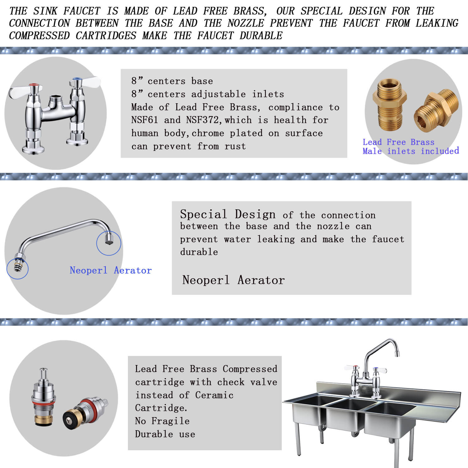 Wall Mount Bar Sink Faucet - 4" Centers, 10" Swing Spout In Chrome Finish