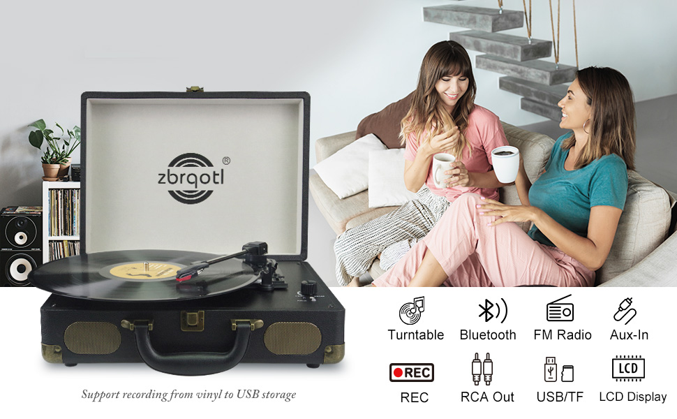 Mutifunctional Suitcase Record Player With Bluetooth Speaker FM radio