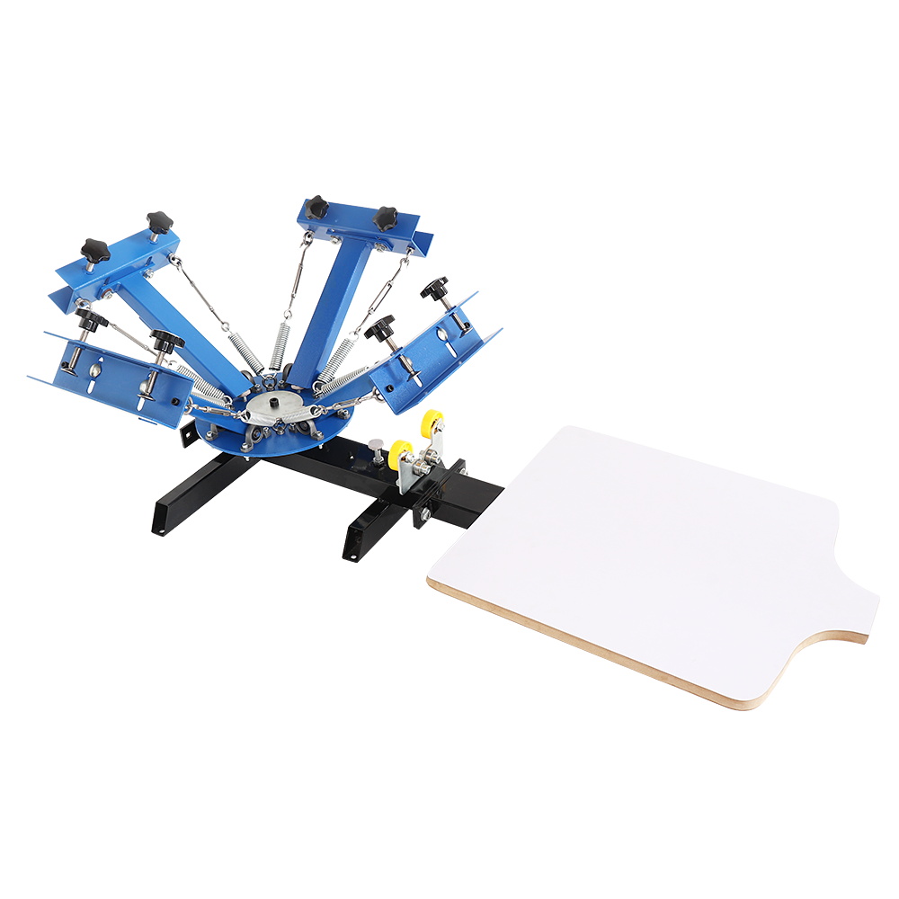 4 Station Screen Printing Machine - Single Color T-Shirt Press With Adjustable Stand & Magnetic Design