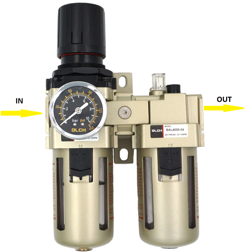 Pneumatic Filter Regulator Lubricator 1/2" NPT 40 Micron 22-123 psi 