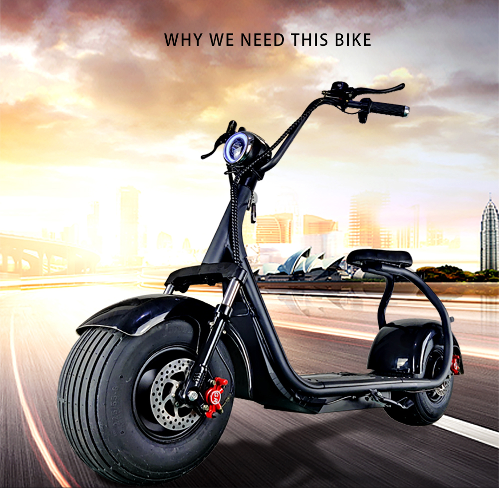 3000W Fat Tire Scooter 60V 20Ah Electric Scooter Front Suspenion Double Seat 18 x 9.5 inch Big Tyre Black Color
