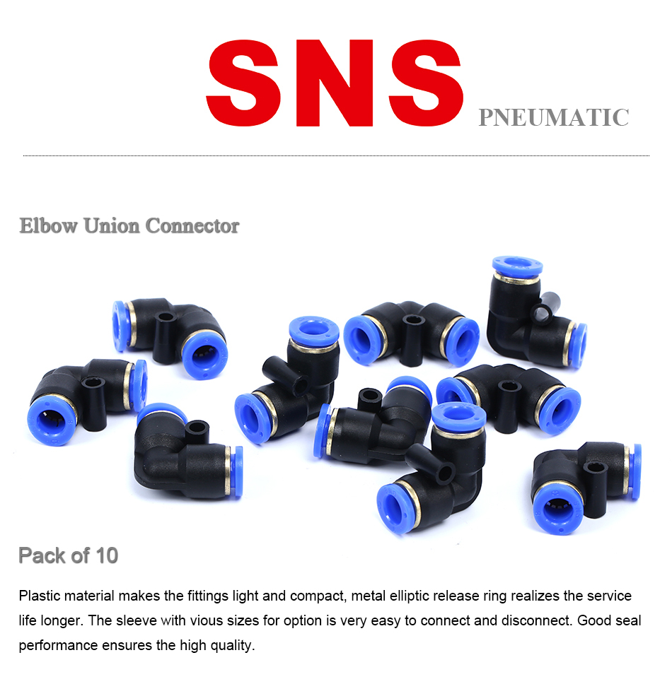 SNS SPV-1/2 1/2" Tube OD Union Elbow Plastic Push To Quick Connect Fitting 10 